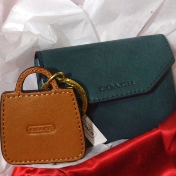 Coach Green Leather Wallet Brown Leather 🗝️ Ring - Picture 12 of 14